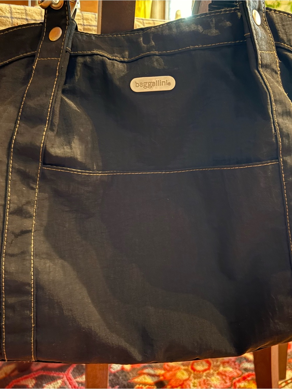 Baggallini Black Nylon Tote with Contrast Stitching and Exterior Pocket